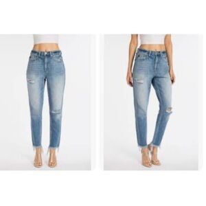 KanCan Mom Jean Distressed Frayed Hem Medium Wash High Rise Size 13/30